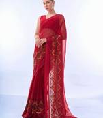 Pink Colour Resham Work Shimmer Georgette Fabric Designer Saree With Blouse