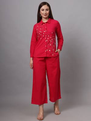 Pink Embroidered Cotton Co-ord Set 1