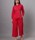 Pink Embroidered Cotton Co-ord Set