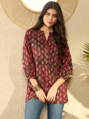 maroon abstract printed regular tunic 2