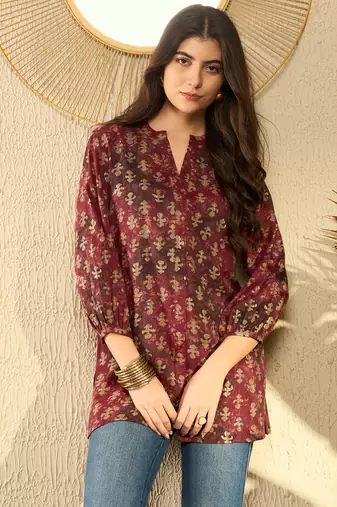 maroon abstract printed regular tunic