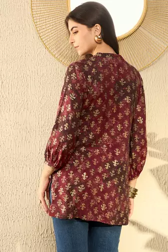 maroon abstract printed regular tunic