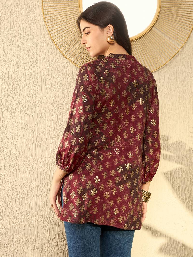 maroon abstract printed regular tunic