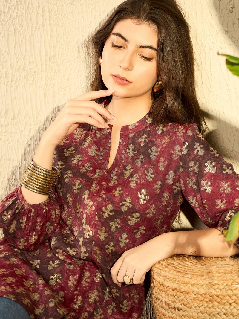 maroon abstract printed regular tunic