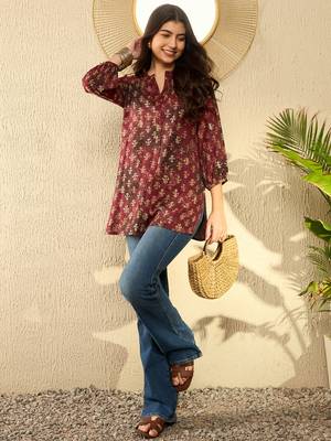 maroon abstract printed regular tunic 5