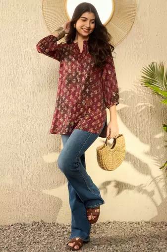 maroon abstract printed regular tunic