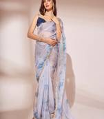Blue Ombre Organza Fabric Designer Saree With Blouse