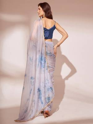 Blue Ombre Organza Fabric Designer Saree With Blouse 2