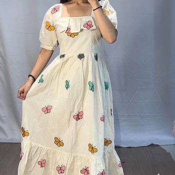 Women's butterfly print cotton maxi dress 1