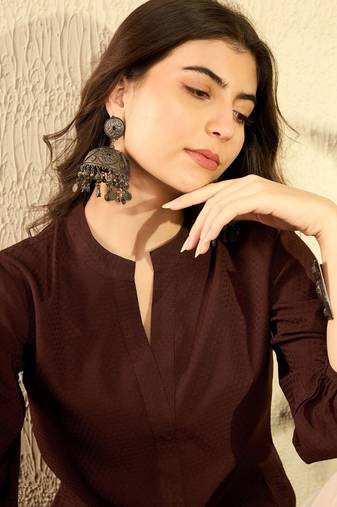 women brown polyester solid solid regular tunic