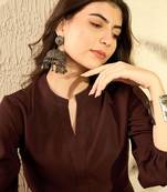 women brown polyester solid solid regular tunic