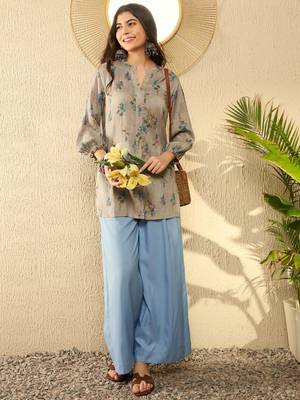 women grey poly rayon floral printed regular tunic 5