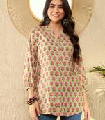 women green viscose rayon floral printed regular tunic
