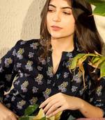 Ahika women navy blue cotton blend ethnic motifs printed regular tunic