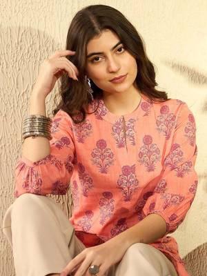 orange floral printed regular tunic 1