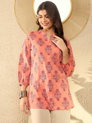 orange floral printed regular tunic 2