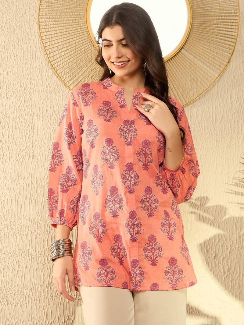 orange floral printed regular tunic