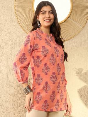 orange floral printed regular tunic 3