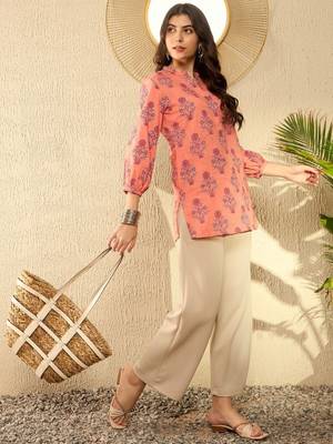 orange floral printed regular tunic 5