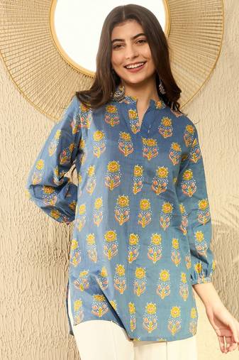 blue floral printed regular tunic