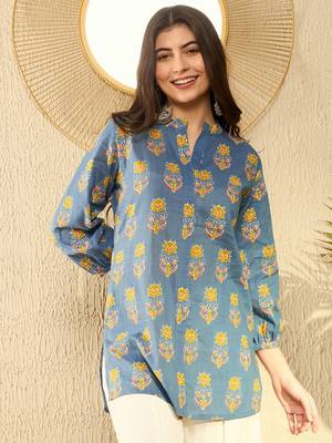 blue floral printed regular tunic 1