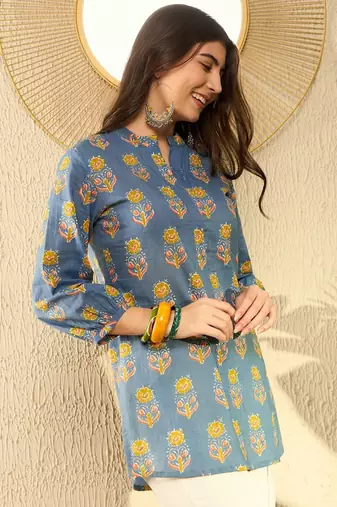 blue floral printed regular tunic