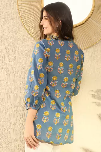 blue floral printed regular tunic