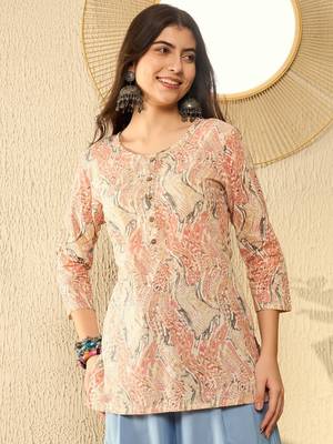 women red cotton blend abstract printed regular tunic 1