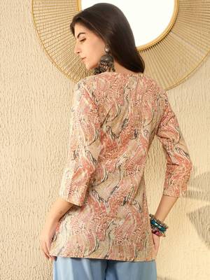 women red cotton blend abstract printed regular tunic 3