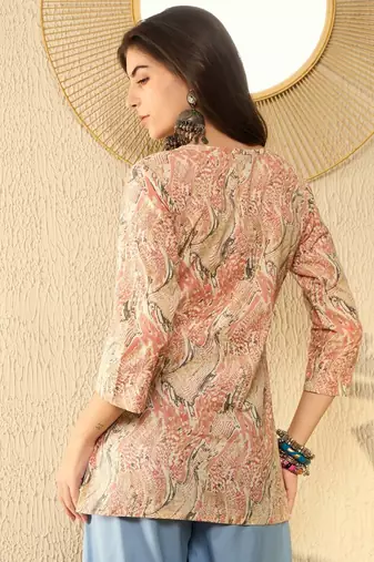 women red cotton blend abstract printed regular tunic