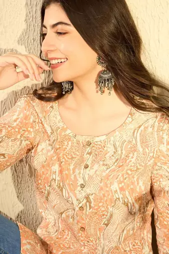 Orange Polyester Printed Top