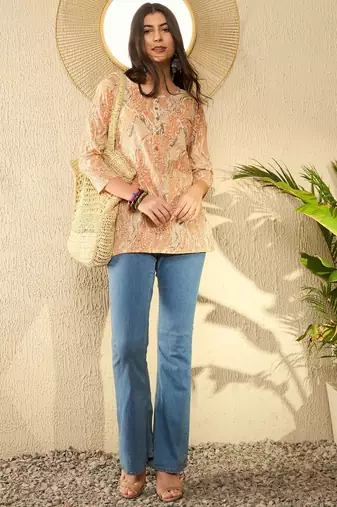 Orange Polyester Printed Top