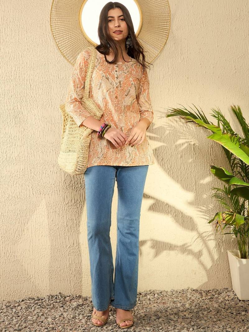 Orange Polyester Printed Top