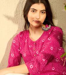 women pink cotton blend bandhani printed regular tunic