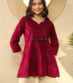 Ahika women maroon cotton blend ethnic motifs printed peplum tunic