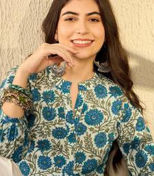 women white cotton blend floral printed regular tunic