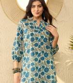 women white cotton blend floral printed regular tunic