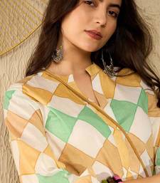 women white cotton blend geometric printed regular tunic