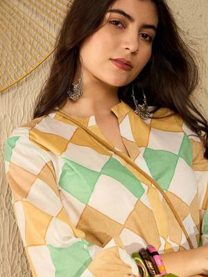 women white cotton blend geometric printed regular tunic 2