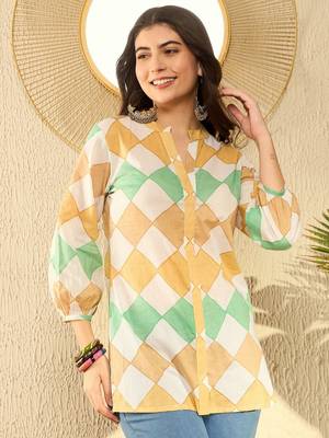 women white cotton blend geometric printed regular tunic 1