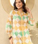 women white cotton blend geometric printed regular tunic