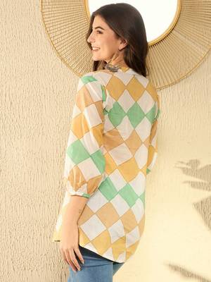 women white cotton blend geometric printed regular tunic 4