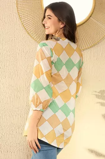women white cotton blend geometric printed regular tunic