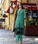 green soft organa embroidery party wear suit  