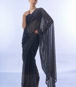 Navy Blue Colour  Swaroski Work Shimmer Fabric Saree With Blouse
