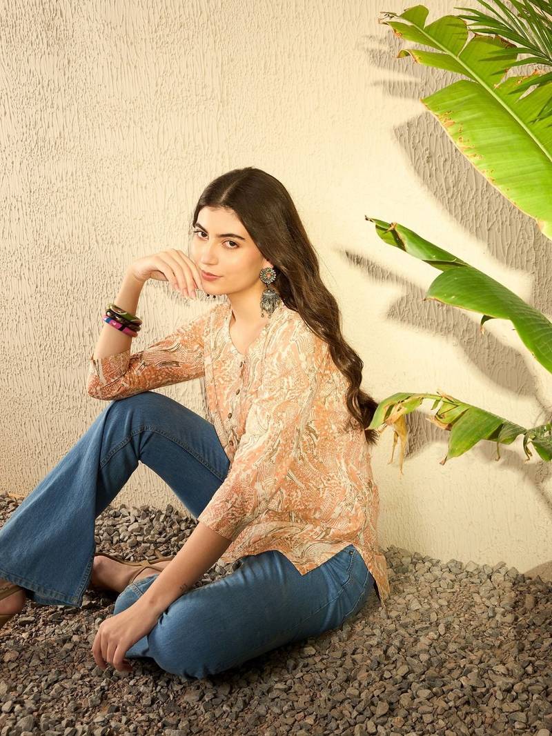 Orange Polyester Printed Top