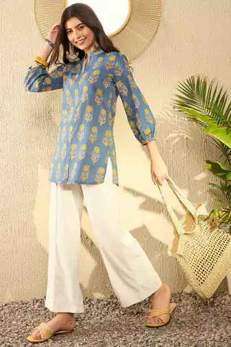 blue floral printed regular tunic