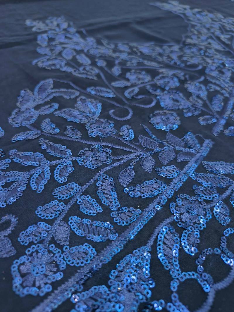 Navy Blue Georgette Sequin Embroidered Lehenga Choli