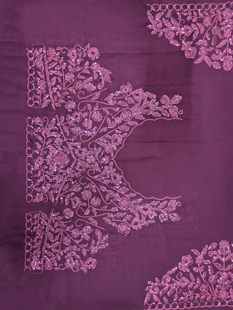 Plum Purple Georgette Sequin Embroidered Lehenga Choli Set