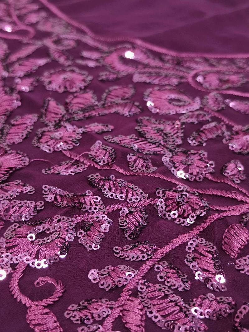 Plum Purple Georgette Sequin Embroidered Lehenga Choli Set